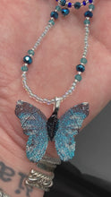 Load and play video in Gallery viewer, Bright Sky Blue Butterly Sterling Silver Pendant With Matching Necklace, Hippie Nature Lover Jewelry, Shabby Chic Dainty Butterfly Necklace