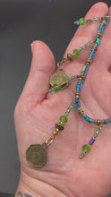 Load and play video in Gallery viewer, Bohemian Style Blue Green Glass Beaded Choker Style Necklace, Hippie, Shabby Chic, Boho Chic, Gypsy, Draped Necklace