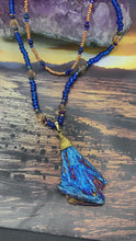 Load and play video in Gallery viewer, Deep Blue Kyanite Natural Wired Stone Choker Style Necklace, Hippie Crystal Jewelry, Shabby Boho Chic, Natural Gemstone, Galaxy Stardust