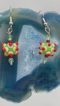 Load and play video in Gallery viewer, Bumpy Round Multicolored Lampworked Glass Beaded Earrings, Hippie Vibe, Fiesta Piñata Shaped Bead, Virus Shaped Glass Bead