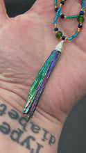 Load and play video in Gallery viewer, Celestial Vibe Natural Wired Kyanite Stone Choker Style Necklace, Nature Lovers Hippie Jewelry, Peacock Feathers Jewelry, Cosmos and Galaxy