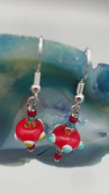 Load and play video in Gallery viewer, Bumpy Round Multicolored Lampworked Glass Beaded Earrings, Fiesta Piñata Shaped Bead, Virus Shaped Glass Bead