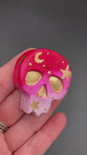 Load and play video in Gallery viewer, Day of the Dead Art Mini Skull Magnet, Pastel Goth Skull Clay Art, Dia De Los Muertos Calavera