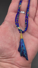 Load and play video in Gallery viewer, Deep Royal Blue Kyanite Natural Wired Stone Beaded Choker Style Necklace, Boho Shabby Chic, Hippie Gem Stone Pendant, Self Love Jewelry