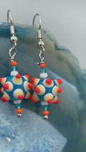 Load and play video in Gallery viewer, Bumpy Round Multicolored Lampworked Glass Beaded Earrings, Piñata Shaped Bead, Virus Shaped Glass Bead