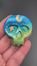 Load and play video in Gallery viewer, Day of the Dead Art Mini Skull Magnet, Pastel Goth Skull Clay Art, Dia De Los Muertos Calavera