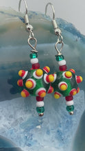 Load and play video in Gallery viewer, Bumpy Round Multicolored Lampworked Glass Beaded Earrings, Fiesta Piñata Shaped Bead, Virus Shaped Glass Bead