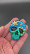 Load and play video in Gallery viewer, Day of the Dead Art Mini Skull Magnet, Pastel Goth Skull Clay Art, Dia De Los Muertos Calavera