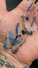 Load and play video in Gallery viewer, Bright Sky Blue Butterly Sterling Silver Pendant With Matching Necklace, Hippie Nature Lover Jewelry, Shabby Chic Dainty Butterfly Necklace
