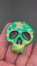 Load and play video in Gallery viewer, Dia De Los Muertos Calavera, Day of the Dead Hand Painted Clay Art Mini Skull Magnet Nature Inspired Small Celestial & Moon Skull Clay Art