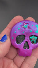 Load and play video in Gallery viewer, Galaxy Themed Small Celestial and Moon Skull Art Magnet, Pastel Goth Skull Art, La Muerte Calavera