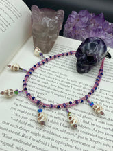 Load image into Gallery viewer, Pink Pastel Goth Collar Style Beaded Necklace, Rainbow Gothic Lovers Heart And Skull Necklace, Witchy Choker Style Jewelry, Dia De Los Muertos Calaveras