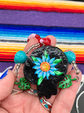 Load image into Gallery viewer, Frida Kahlo Inspired Day of the Dead Mini Skull Suncatcher, Nature Inspired Floral Skull Clay Art Home Decor