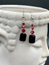 Load image into Gallery viewer, Dainty Black And Red Beaded Earrings, Shabby Chic, Boho Chic, Nature Inspired, Bohemian