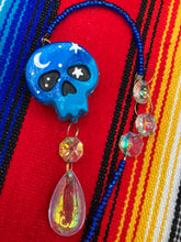 Load image into Gallery viewer, Starry Night Moon and Stars Day of the Dead Mini Skull Suncatcher, Nature Inspired Skull Clay Art Home Decor