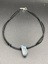 Load image into Gallery viewer, This stunningly elegant double strand necklace features a luster blue crystal stone nugget, creating a sophisticated, yet dainty look that beautifully drapes across the neck.  Necklace is 18”