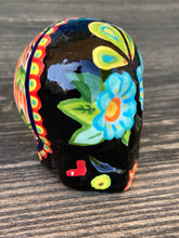 Load image into Gallery viewer, Cat Lovers Kitty and Skull Art, Hand Painted Ceramic Sugar Skull, Dia De Los Muertos Calavera, Mini Day of the Dead Cat Ceramic Skull