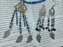Load image into Gallery viewer, Moroccan Inspired Beaded Chandelier Style Earrings, Hippie Jewelry, Boho Chic, Silver Plated Leaf, Whimsical Fairy Princess, Garden Lovers