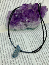 Load image into Gallery viewer, This stunningly elegant double strand necklace features a luster blue crystal stone nugget, creating a sophisticated, yet dainty look that beautifully drapes across the neck.  Necklace is 18”