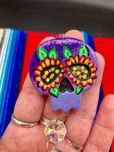 Load image into Gallery viewer, Nature Inspired Day of the Dead Mini Skull Suncatcher, Nature Inspired Skull Clay Art Home Decor
