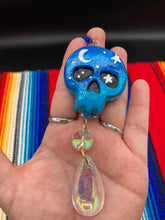 Load image into Gallery viewer, Starry Night Moon and Stars Day of the Dead Mini Skull Suncatcher, Nature Inspired Skull Clay Art Home Decor