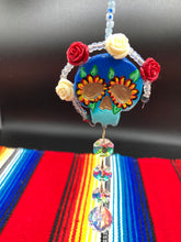 Load image into Gallery viewer, Frida Kahlo Inspired Day of the Dead Mini Skull Suncatcher, Nature Inspired Floral Skull Clay Art Home Decor, Mini Calavera