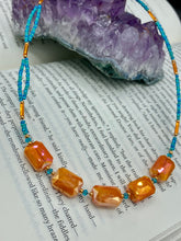 Load image into Gallery viewer, Dainty Double Strand Orange, Turquoise Blue, And Gold Adjustable Glass Beaded Necklace