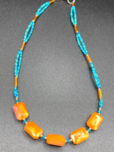 Load image into Gallery viewer, Dainty Double Strand Orange, Turquoise Blue, And Gold Adjustable Glass Beaded Necklace