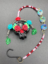 Load image into Gallery viewer, Frida Kahlo Inspired Day of the Dead Mini Skull Suncatcher, Nature Inspired Floral Skull Clay Art Home Decor