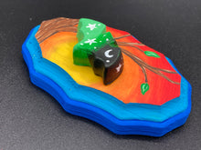 Load image into Gallery viewer, This unique Starry Night Mini Bat Wall Art Decor is hand sculpted and painted in vivid hues to offer an eye-catching decoration for your living space. The bat is painted in a gradient of light green to dark green to black, and is complemented by white stars and a crescent moon. The wood frame is painted in yellow, orange and red for a stunning sundown effect, with a royal blue edge for added contrast.