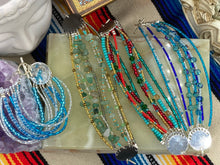 Load image into Gallery viewer, Ocean Blue Waves Nine Stands Glass Beaded Chunky Wide Bracelet, Bohemian Style Jewelry, Hippie, Boho Shabby Chic, Celestial, Starry Night