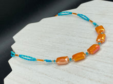 Load image into Gallery viewer, Dainty Double Strand Orange, Turquoise Blue, And Gold Adjustable Glass Beaded Necklace