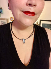 Load image into Gallery viewer, This stunningly elegant double strand necklace features a luster blue crystal stone nugget, creating a sophisticated, yet dainty look that beautifully drapes across the neck.  Necklace is 18”