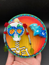 Load image into Gallery viewer, Day of the Dead Wall Art Decor, Frida Khalo Inspired Floral Skull Clay Art Home Decor