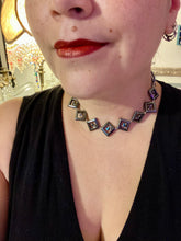 Load image into Gallery viewer, Square Hematite Beads With Shimmery Aqua Blue Faceted Glass Beaded Necklace, Bohemian Style Jewelry, Draped Necklace, Shabby Chic