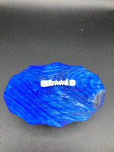 Load image into Gallery viewer, Starry Night Mini Bat Wall Art Decor. A perfect hanging art piece to add a pop of color to your wall, next to your display of crystals or witchy altar. Bat figurine is made of polymer clay, painted ombre colors from light yellow, to orange, then to dark red with white stars and crescent moon flying over the sun rise sky. Dark blue wood frame matches the light blue sky. Art come ready to hang with a sawtooth hangers on back. Measurements: H 3" x W 5” x D 1 1/2"