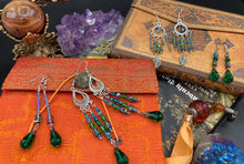 Load image into Gallery viewer, Created with Nature in Mind - Peacock Feathers Inspire These Earrings. Showcase a unique combination of glass beading and rectangular rainbow Hematite beads for a multi-textured look. An eye-catching style and a "must have" for any jewelry collection. Measurements: 2 1/2” in length