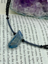 Load image into Gallery viewer, This stunningly elegant double strand necklace features a luster blue crystal stone nugget, creating a sophisticated, yet dainty look that beautifully drapes across the neck.  Necklace is 18”