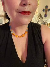 Load image into Gallery viewer, Dainty Double Strand Orange, Turquoise Blue, And Gold Adjustable Glass Beaded Necklace
