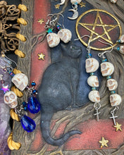 Load image into Gallery viewer, Dangling Howlite Misfits Skull Bead Fish Hook Earrings, Witchy Celestial, Pastel Goth, Dia De Los Muertos Calavera, Day of the Dead, Galaxy Cosmos