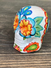 Load image into Gallery viewer, Cat Lovers Kitty and Skull Art, Hand Painted Ceramic Sugar Skull, Dia De Los Muertos Calavera, Mini Day of the Dead Cat Ceramic Skull