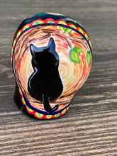 Load image into Gallery viewer, Cat Lovers Kitty and Skull Art, Hand Painted Ceramic Sugar Skull, Dia De Los Muertos Calavera, Mini Day of the Dead Cat Ceramic Skull