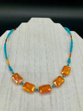Load image into Gallery viewer, Dainty Double Strand Orange, Turquoise Blue, And Gold Adjustable Glass Beaded Necklace