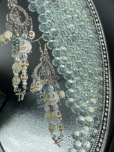 Load image into Gallery viewer, Day of The Dead, La Catrina Dia De Los Muertos Aretes, Pastel Goth Jewelry, Dangling Skulls Silver Cross Beaded Chandelier Style Earrings
