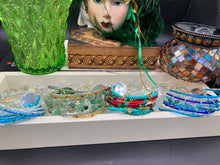 Load image into Gallery viewer, This Ocean Blue Waves Nine Stands Glass Beaded Chunky Wide Bracelet is the ideal accessory for any summer seaside look. Measurements: 8" in length