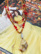Load image into Gallery viewer, Vibrant Yellow Agate Natural Stone Red Gold Beaded Choker Style Necklace, Shabby Chic Jewelry, Hippie Nature Inspired, Bold Phoenix Style