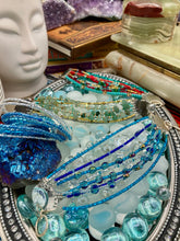 Load image into Gallery viewer, Ocean Blue Waves Nine Stands Glass Beaded Chunky Wide Bracelet, Bohemian Style Jewelry, Hippie, Boho Shabby Chic, Celestial, Starry Night