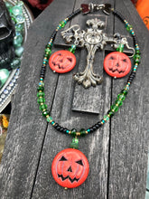 Load image into Gallery viewer, Jack-O- Lantern Large Pumpkin Bead Fish Hook Style Earrings, Spooky All Hallows Eve Costume Pumpkin Jewelry, Halloween Pumpkin Earrings