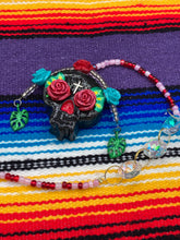 Load image into Gallery viewer, Frida Kahlo Inspired Day of the Dead Mini Skull Suncatcher, Nature Inspired Floral Skull Clay Art Home Decor