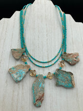 Load image into Gallery viewer, Southwestern Style Inspired Adjustable Beaded Necklace, Stone Chips In Turquoise Color And Cross Faceted Glass Beads